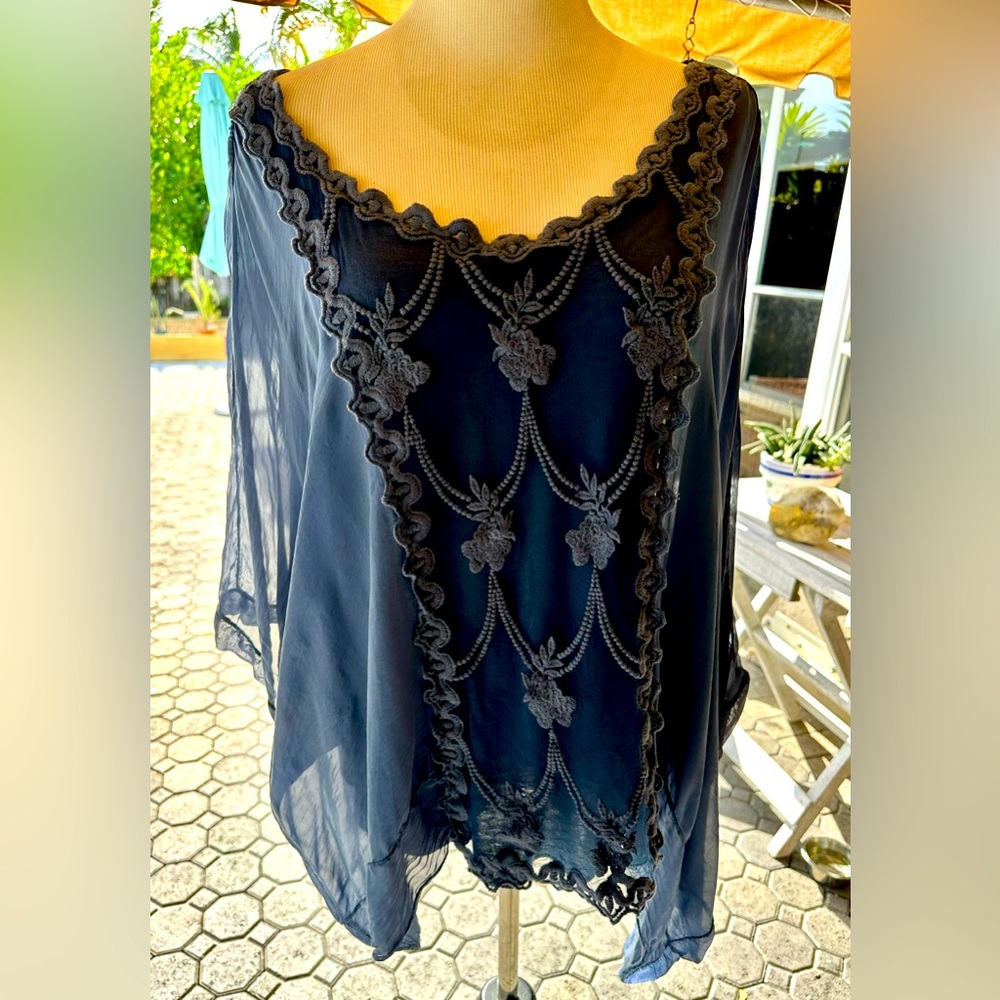 Scandal Italy One Size Denim Blue Flowy Bohemian Top